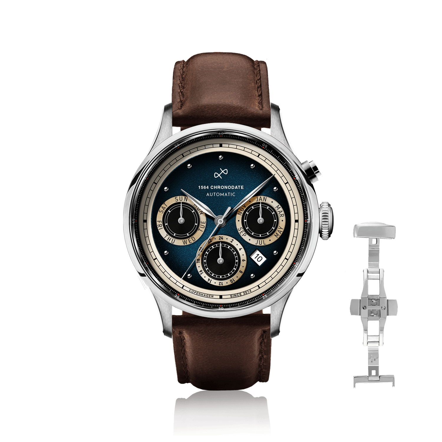 1564 Chronodate Automatic, Steel / Blue