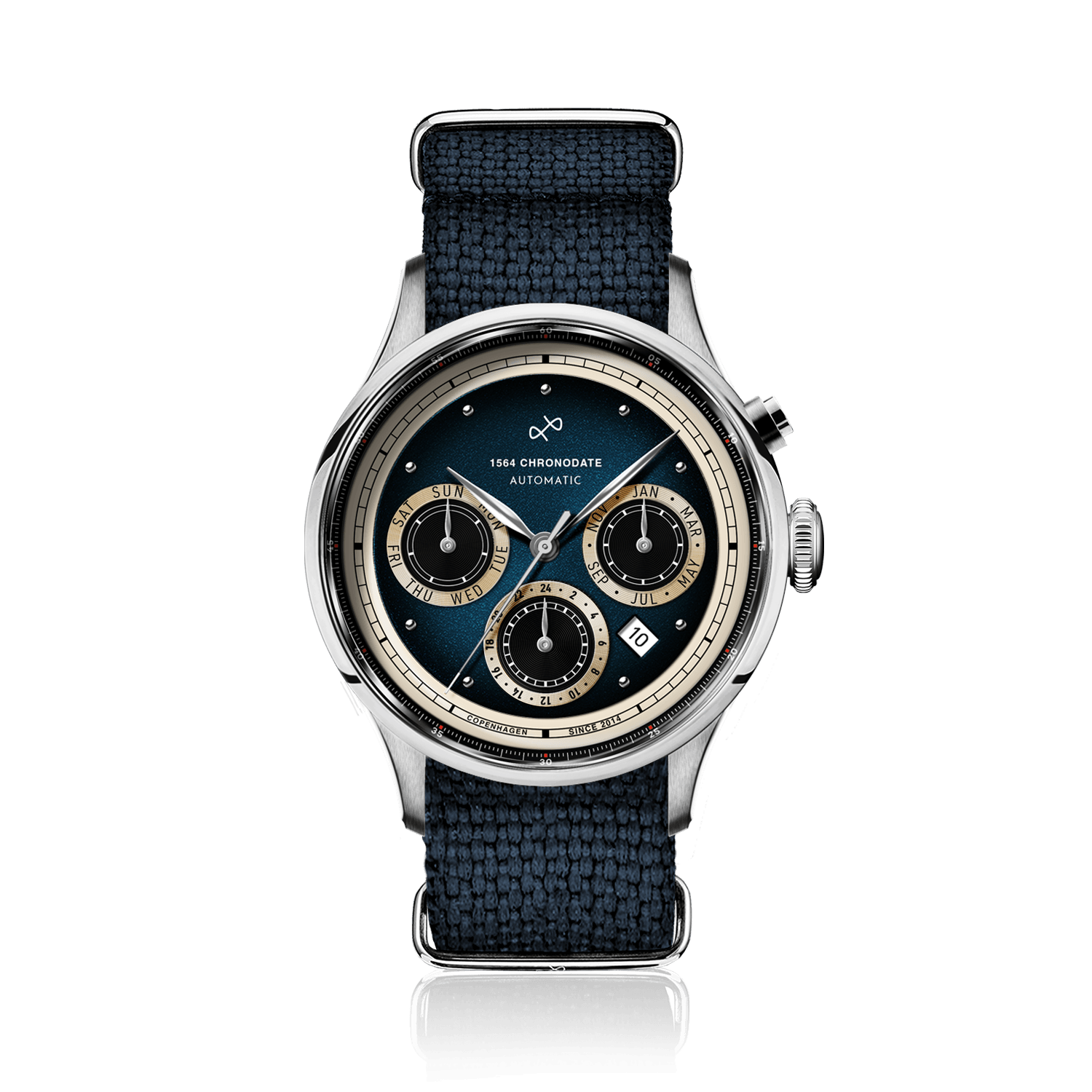 1564 Chronodate Automatic, Steel / Blue