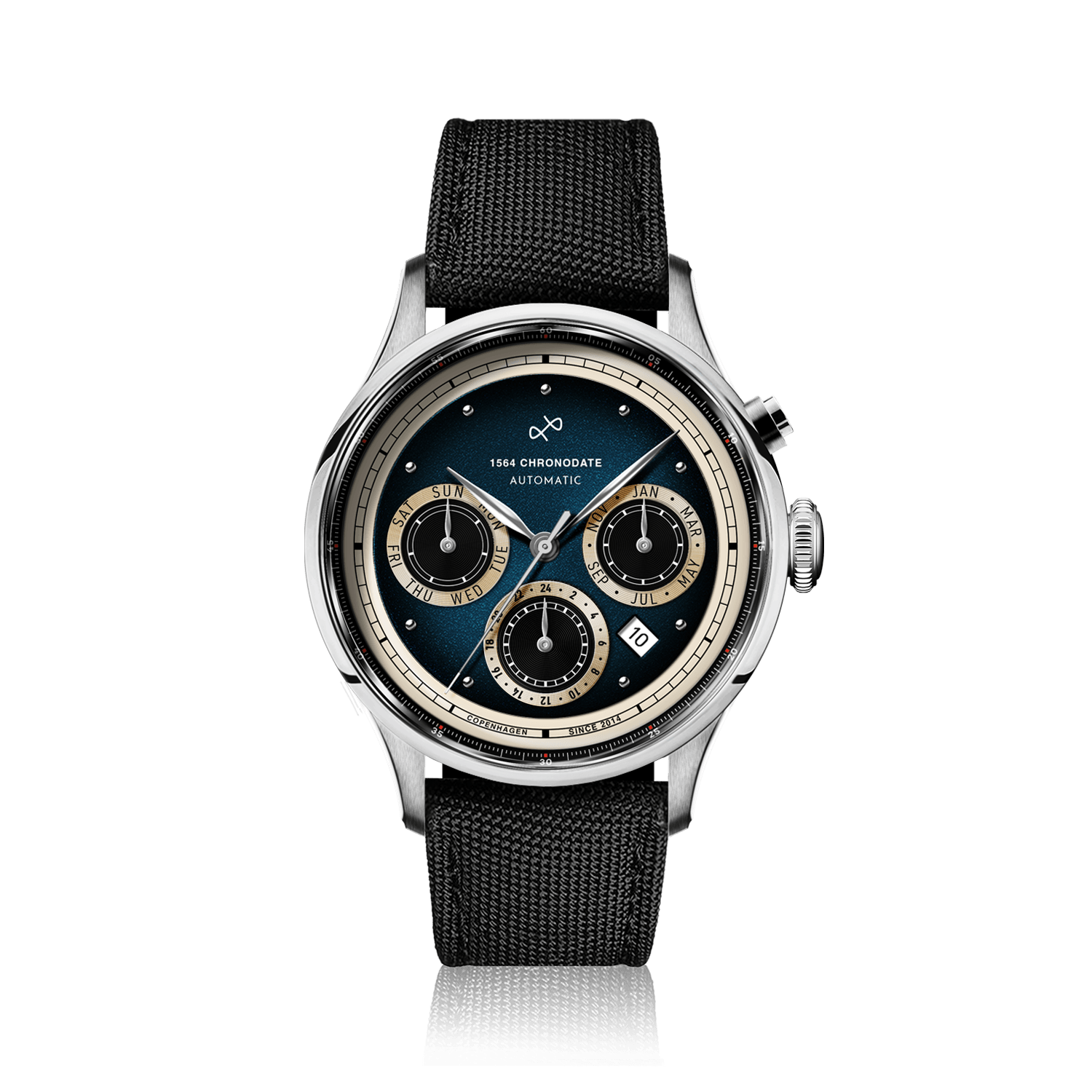 1564 Chronodate Automatic, Steel / Blue