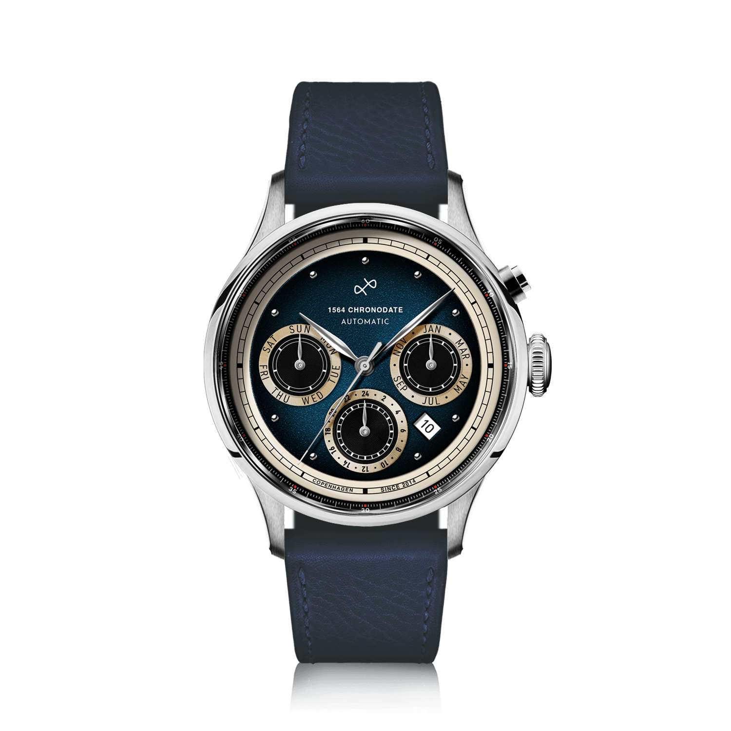 1564 Chronodate Automatic, Steel / Blue