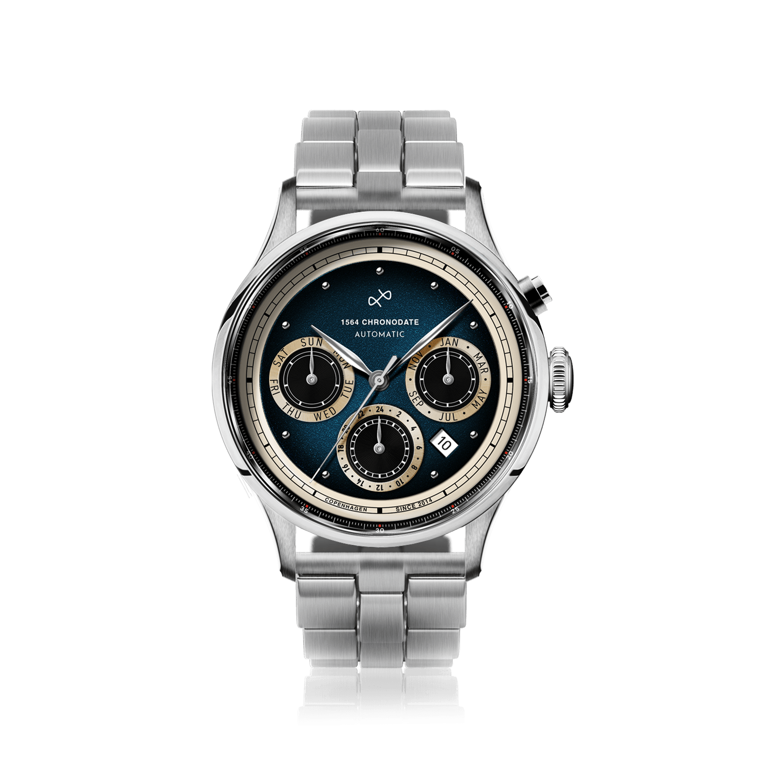1564 Chronodate Automatic, Steel / Blue