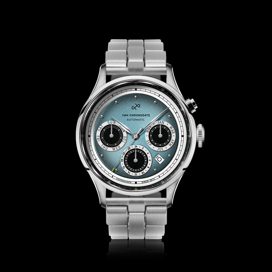 1564 Chronodate Automatic, Steel / Ice Blue