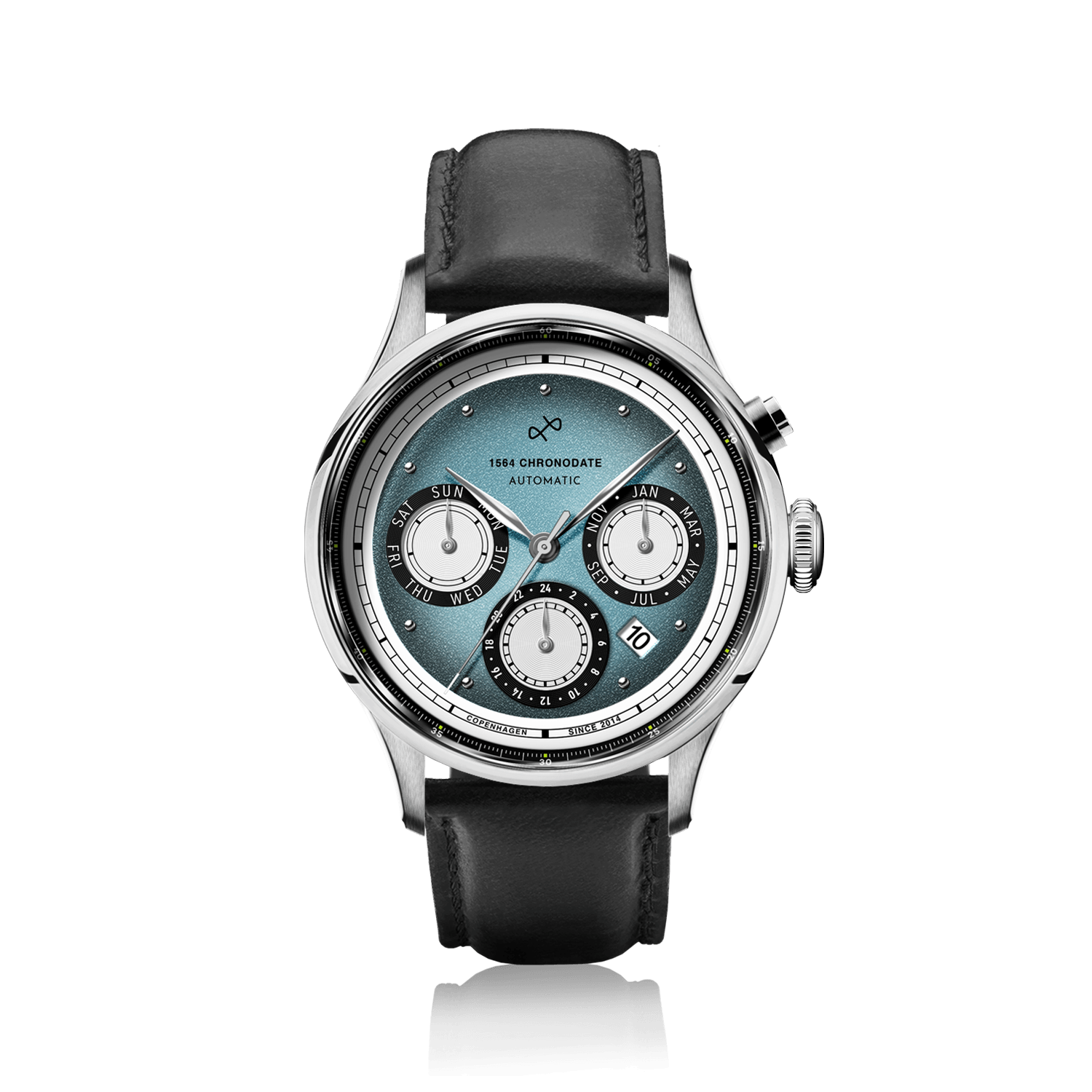 1564 Chronodate Automatic, Steel / Ice Blue & White