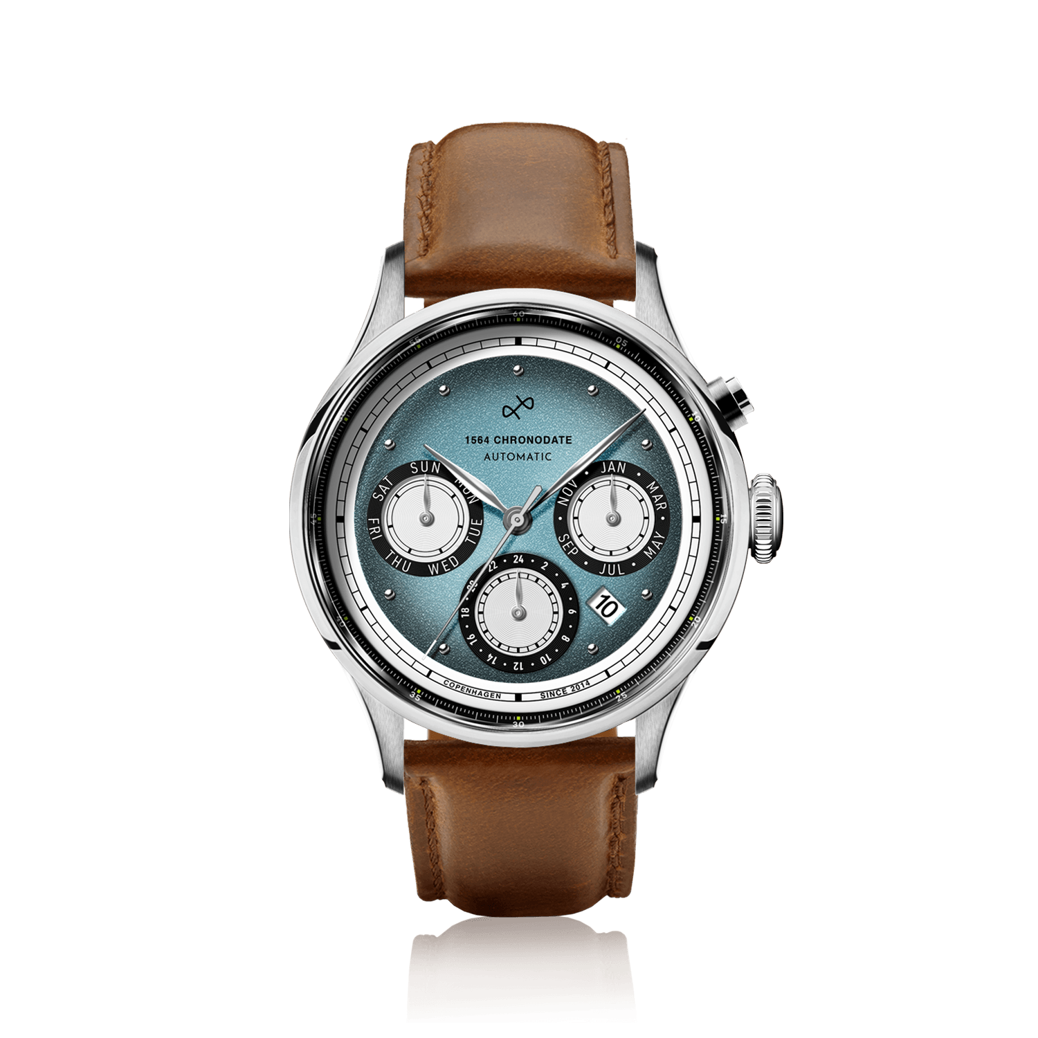 1564 Chronodate Automatic, Steel / Ice Blue & White