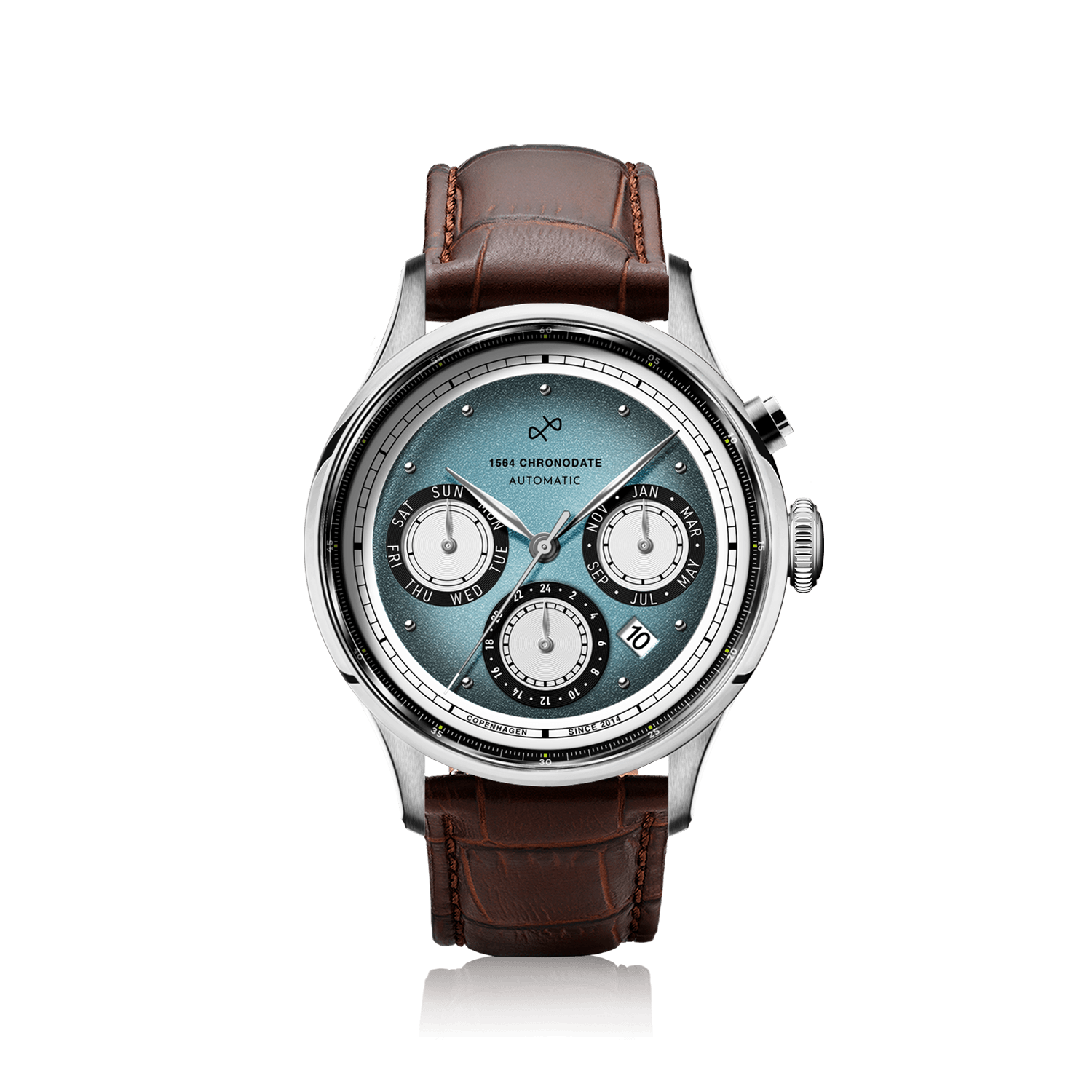 1564 Chronodate Automatic, Steel / Ice Blue & White