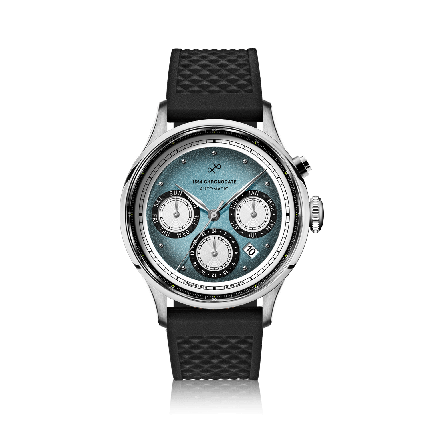 1564 Chronodate Automatic, Steel / Ice Blue & White