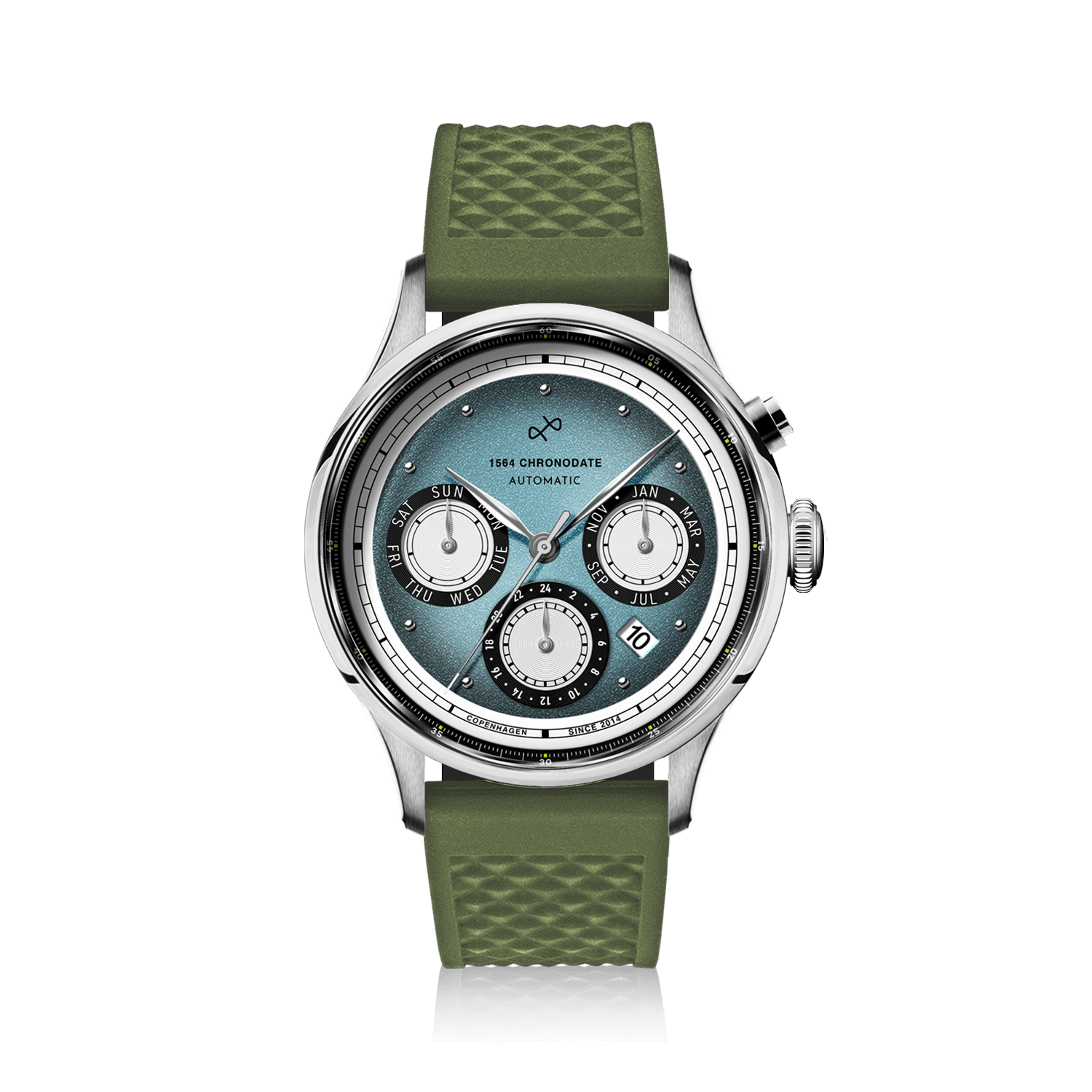 1564 Chronodate Automatic, Steel / Ice Blue & White