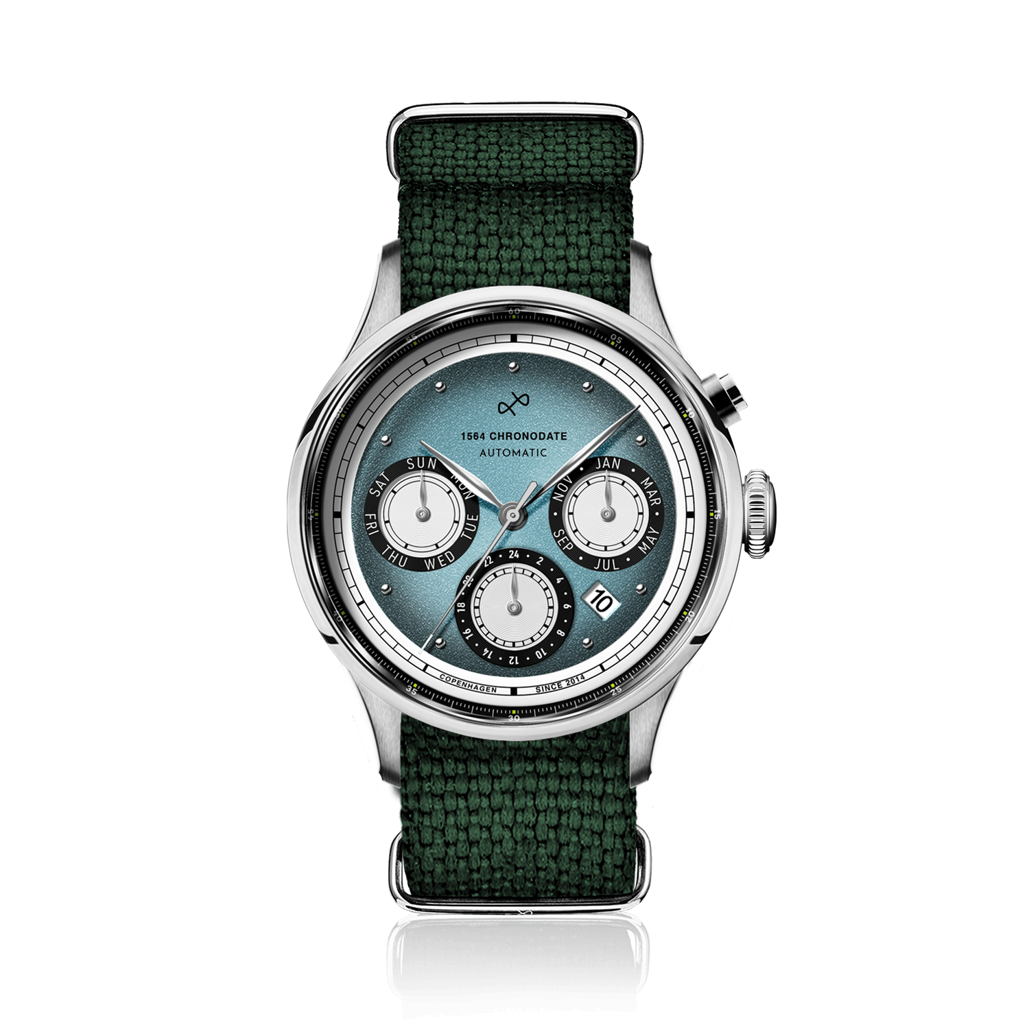 1564 Chronodate Automatic, Steel / Ice Blue & White