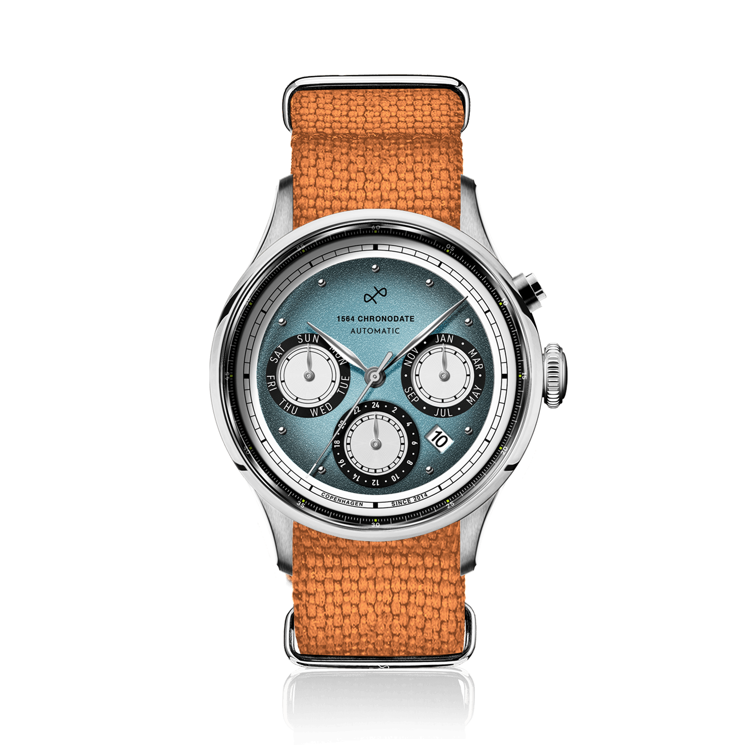 1564 Chronodate Automatic, Steel / Ice Blue & White