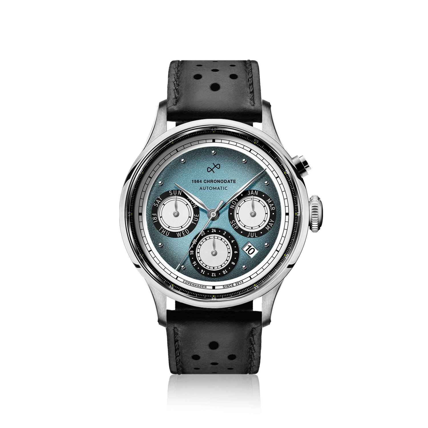 1564 Chronodate Automatic, Steel / Ice Blue & White