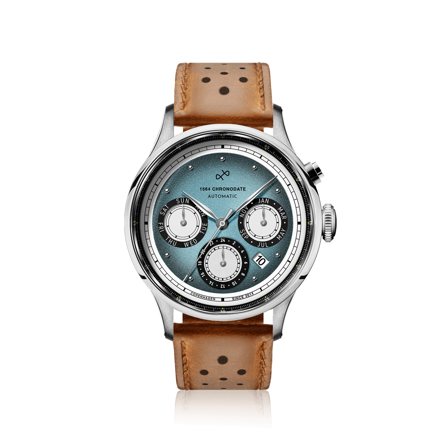 1564 Chronodate Automatic, Steel / Ice Blue & White