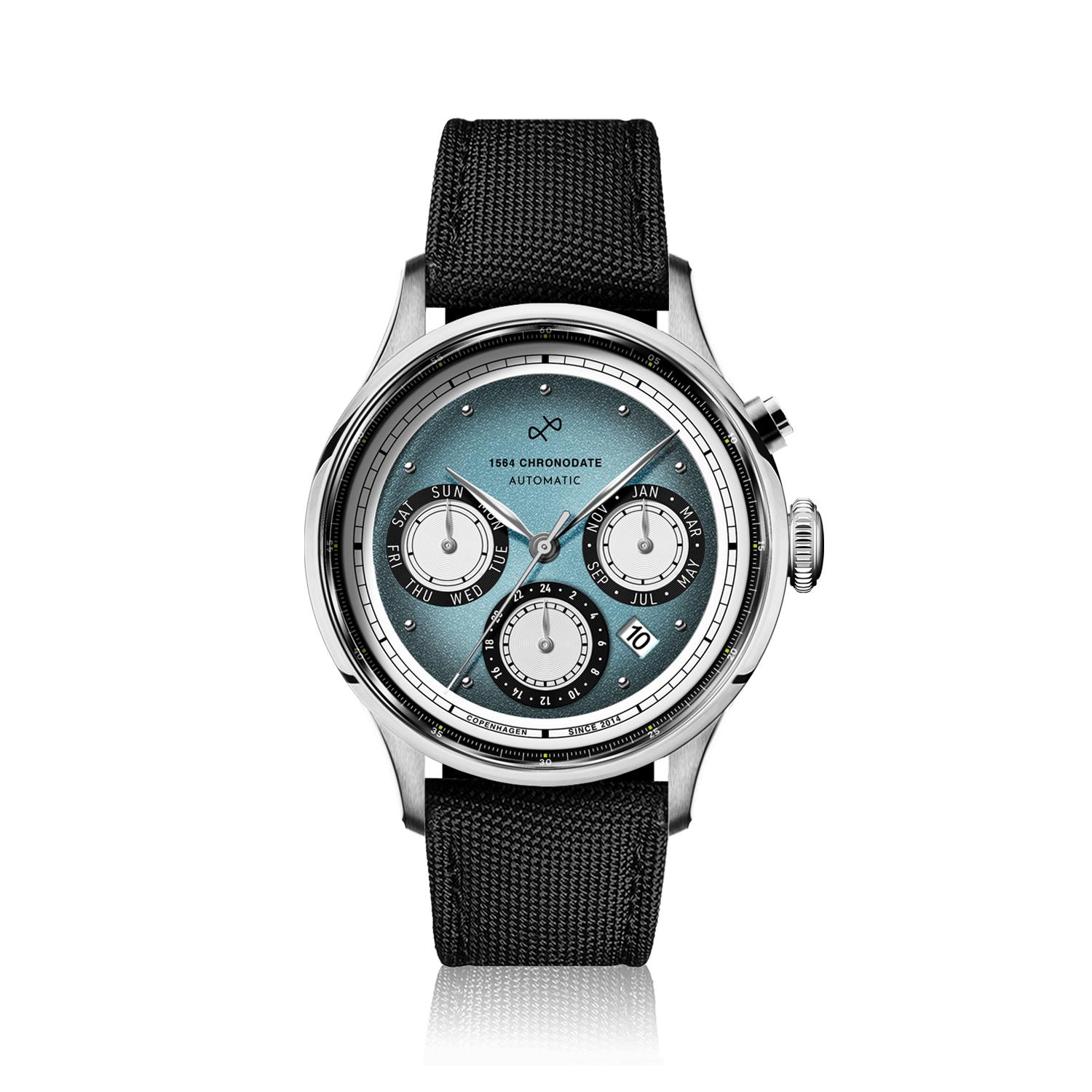 1564 Chronodate Automatic, Steel / Ice Blue & White