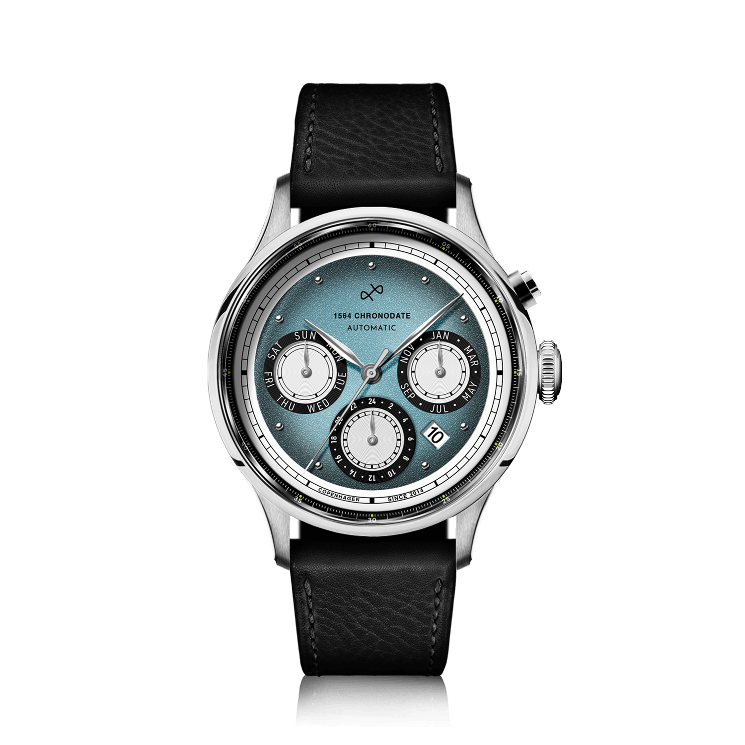 1564 Chronodate Automatic, Steel / Ice Blue & White