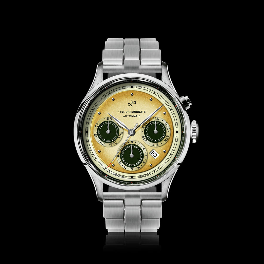 1564 Chronodate Automatic, Steel / Limoncello
