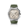 1904 Chrono, Steel / Off White by AV86 features a hexagonal stainless steel case, off-white dial with chronograph subdials, vintage-inspired numerals, and a green rubber strap.