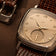 1954 Amalfi Mechanical by AV86 with cushion case, vintage-inspired dial, mechanical movement, and textured leather strap close-up shot