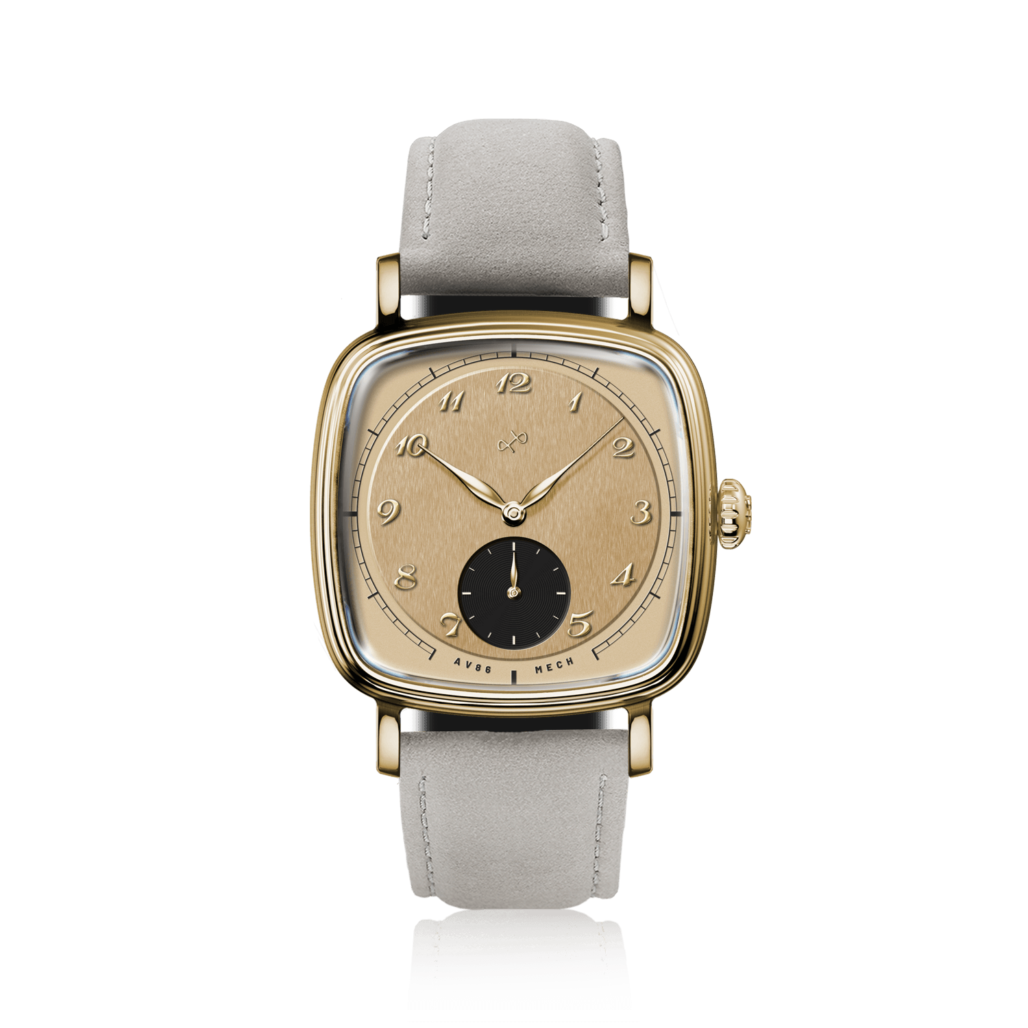 1954 Amalfi Mechanical by AV86, vintage-inspired dress watch with square case, sapphire crystal, and leather strap, minimalist Danish design