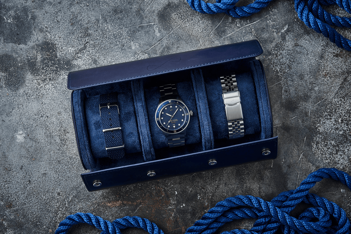 1926 At'sea Blue Turtle Vintage by AV86 vintage-inspired diver with sapphire crystal, compass bezel, and interchangeable bracelets