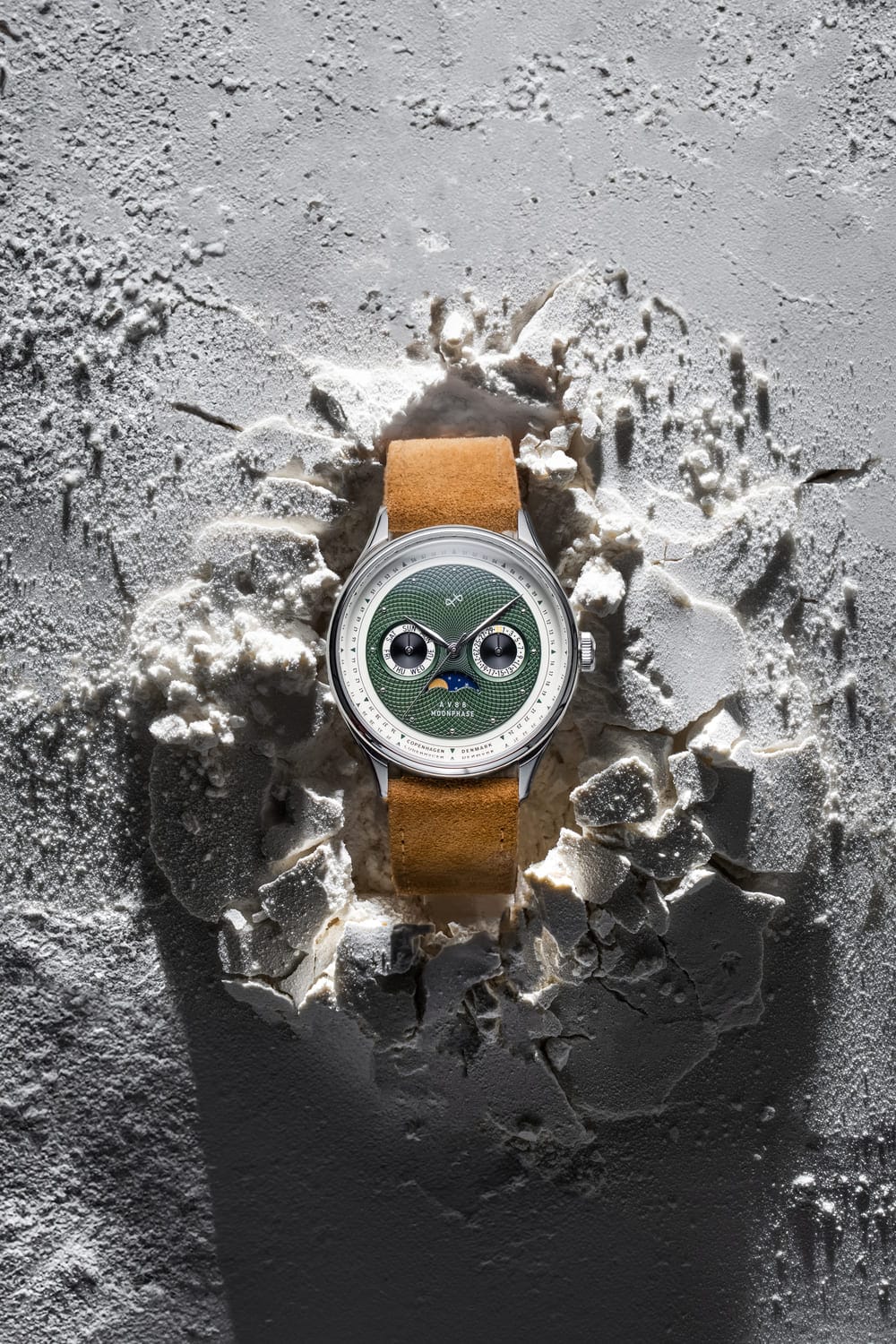 1968 Moonphase by AV86 with moonphase complication, vintage-inspired dial, sapphire crystal, and brown leather strap