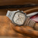 1904 Chrono, a luxury chronograph with a brushed steel case, off-white dial featuring three subdials, sapphire crystal, and a matching steel bracelet by AV86, exemplifying Scandinavian minimalist design.