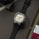 The 1904 Chrono by AV86 features a square chronograph dial with three subdials, sapphire crystal, and a black rubber strap, embodying luxury Nordic minimalism.