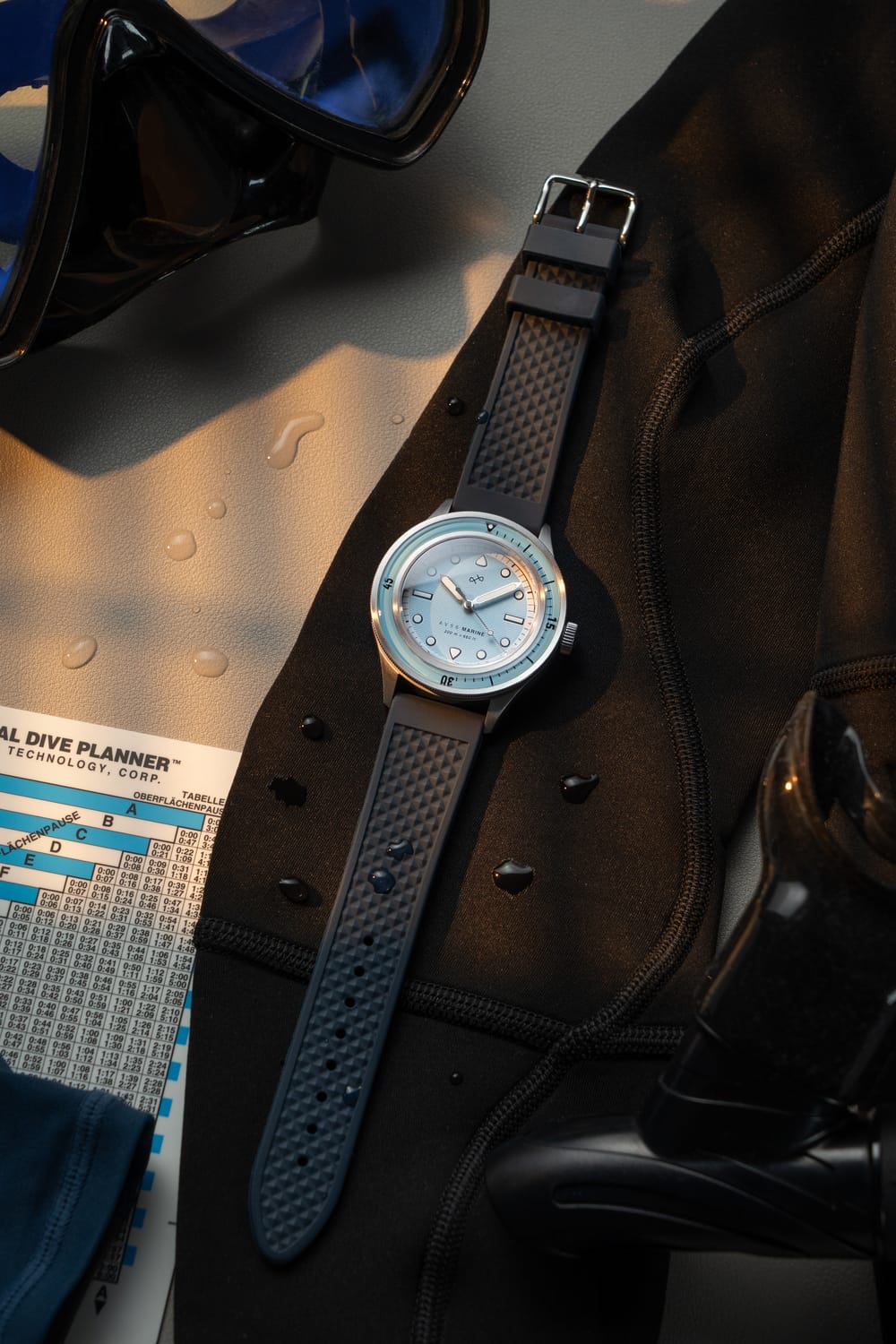 1956 Marine by AV86 luxury diver watch with sapphire crystal, vintage-inspired dial, rotating bezel, and textured rubber strap