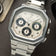 1904 Chrono, Steel / Off White & Black from AV86 featuring a distinctive octagonal stainless steel case, chronograph function with three subdials, elegant numeral markers, and a polished steel bracelet showcasing Scandinavian horological design and luxury craftsmanship.