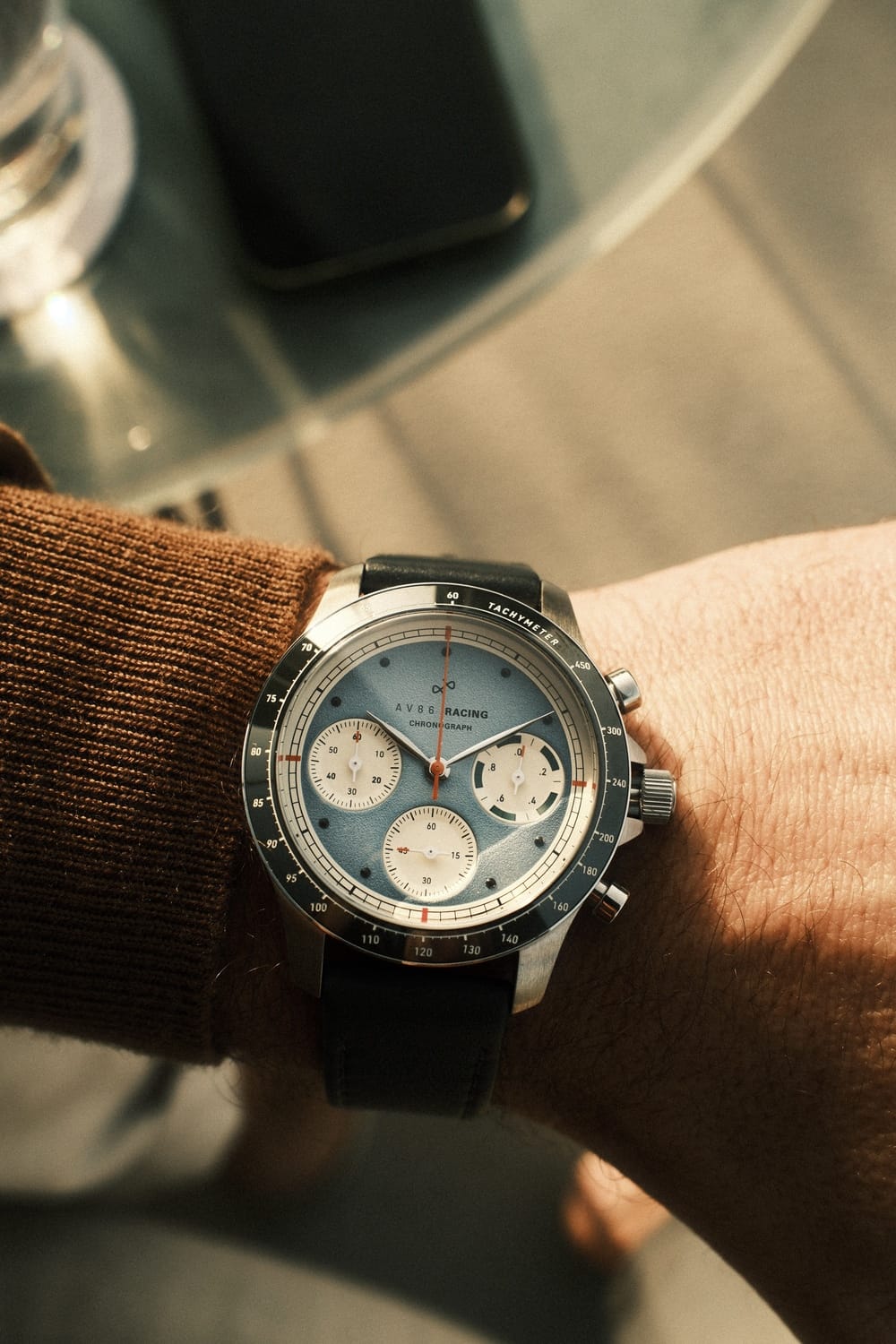 1960 Racing Chronograph, Steel / Sky Blue & Green | Free engraving