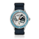 Modèle Earthrise WWF Partnership, Automatique / Édition 2026 par AV86, avec lunette bleue, cadran « Earth » et bracelet tissé bleu marine.