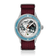 Modèle Earthrise WWF Partnership, Automatique / Édition 2026 par AV86, avec lunette bleue, cadran « Earth » et bracelet NATO en tissu rouge foncé.