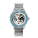 Montre Earthrise WWF Partnership, modèle Automatique / Édition 2026 par AV86, avec bracelet en acier inoxydable argenté, lunette bleue et cadran orné d'un motif représentant la Terre.