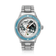 Modèle Earthrise WWF Partnership, Automatique / Édition 2026 par AV86, avec bracelet à maillons en acier inoxydable poli et lunette bleu clair.
