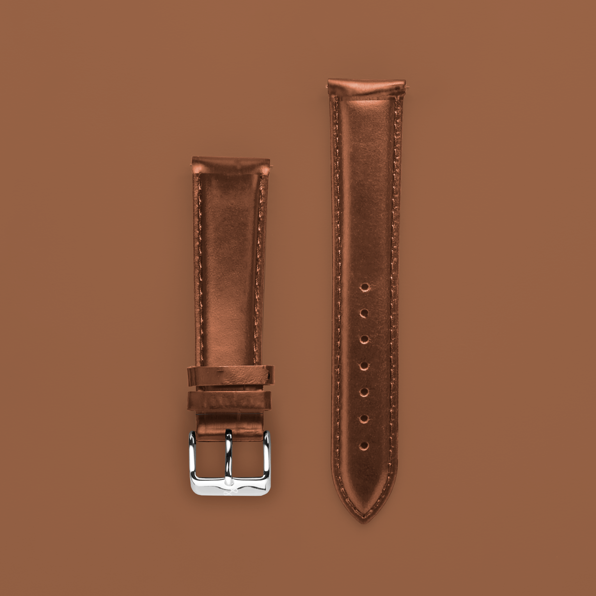 Cuir - Brune : bracelet deux pièces AV86 confectionné en cuir de première qualité, orné du logo gravé et d'un détail de boucle ardillon polie